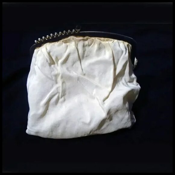 Vintage White Beaded Handbag With Clear Beads, Top Handle Purse VFG - Picture 7 of 15